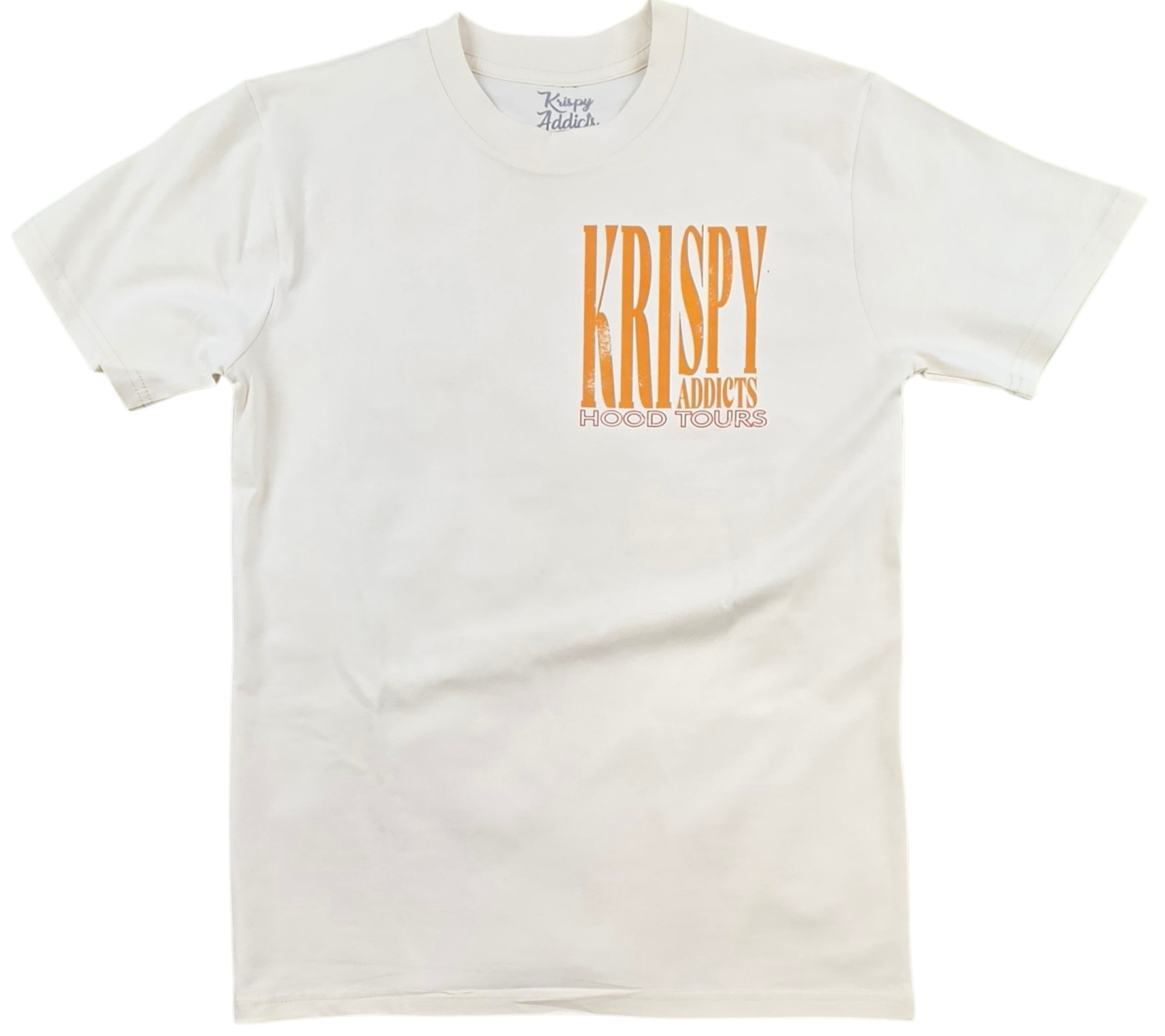 KRISPY ADDICTS - HOOD TOURS TEE - CREAM/CARMEL/DUSTY ORANGE