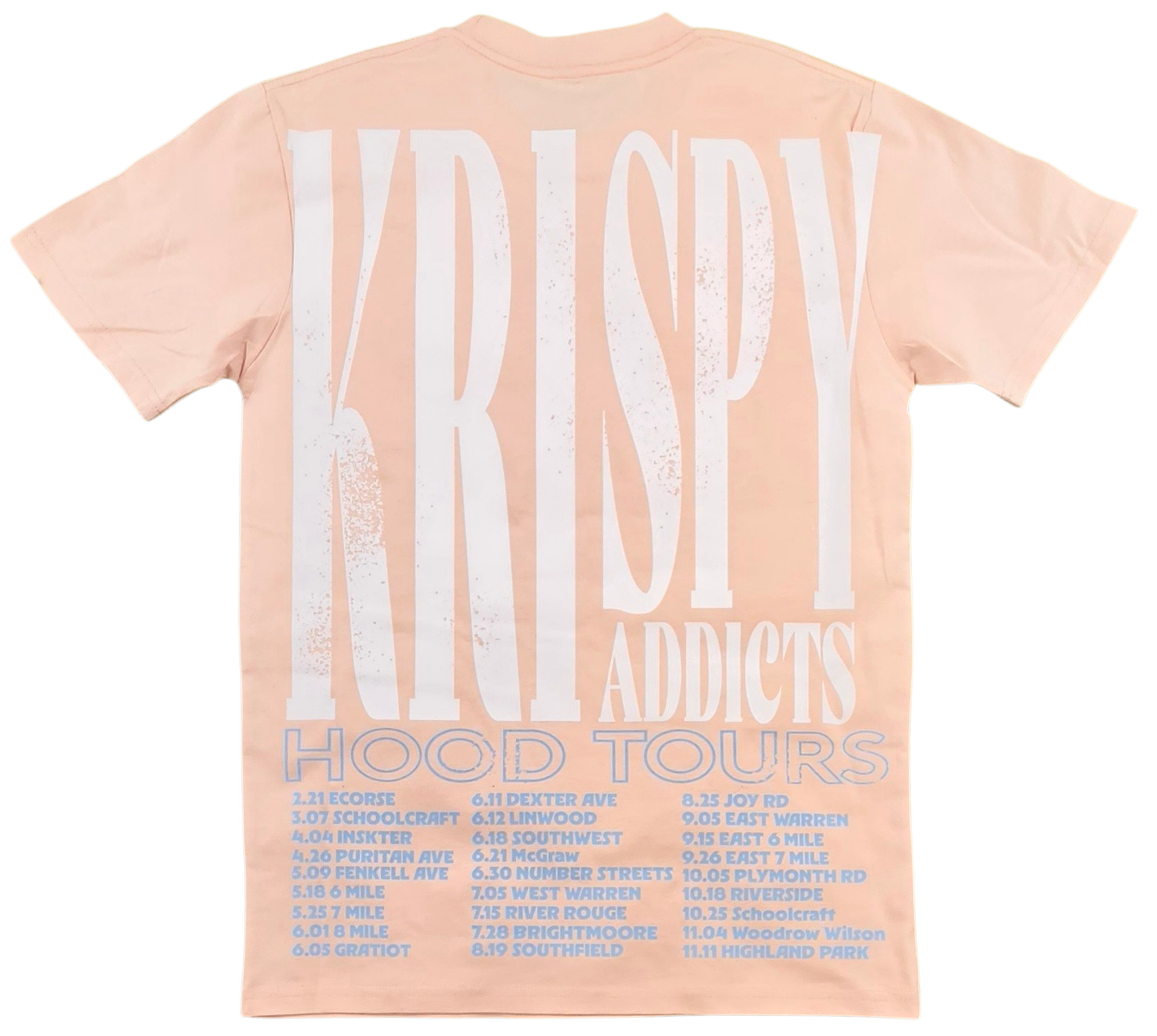 KRISPY ADDICTS - HOOD TOURS TEE - PALE PINK/IVORY