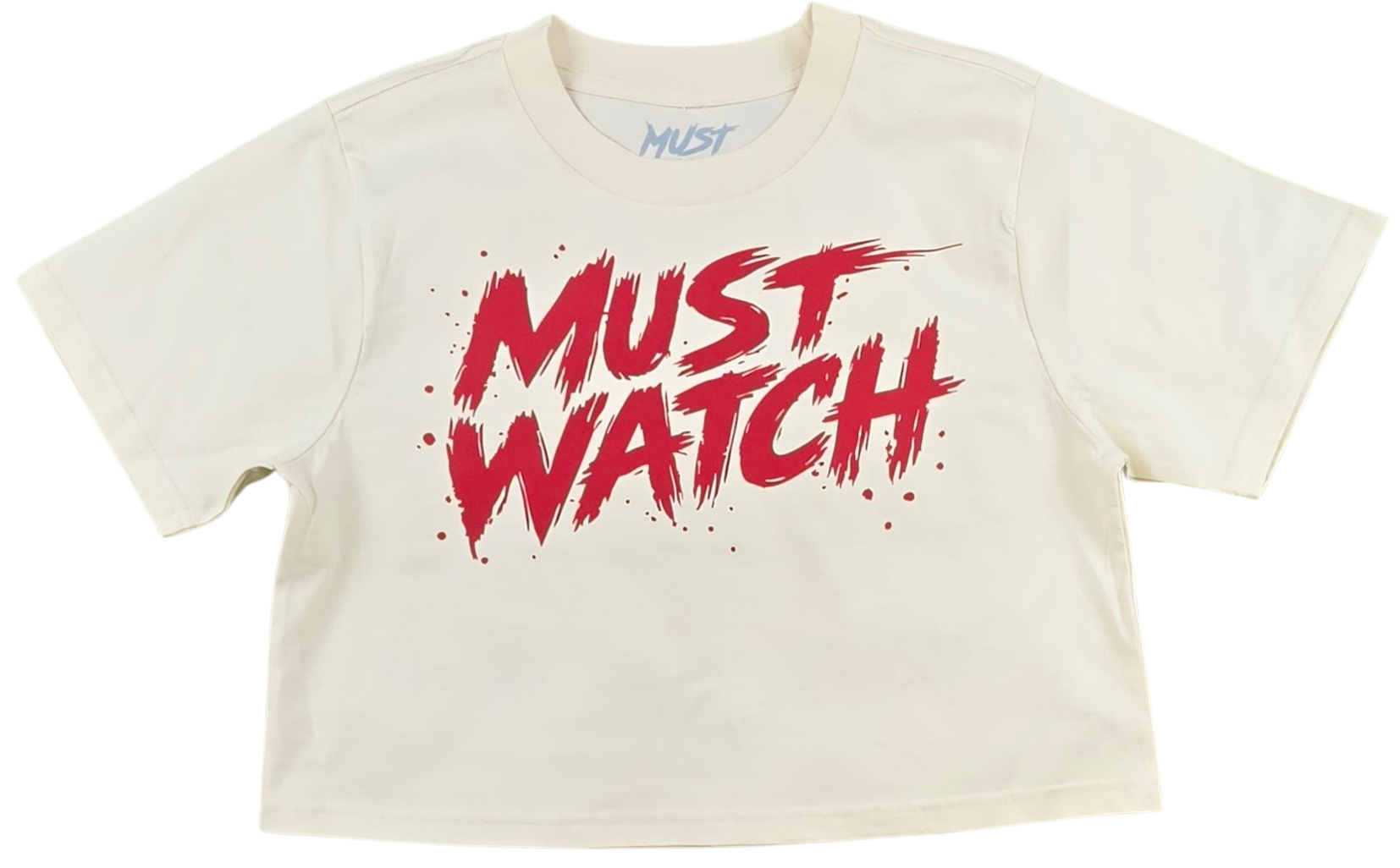 MUST WATCH (WOMEN'S) - WOMEN'S CROP TEE - CREAM/CARDINAL RED