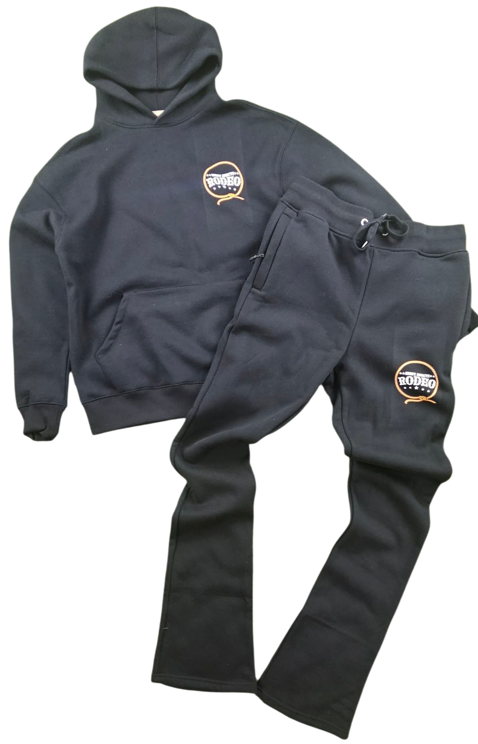 KRISPY ADDICTS - RODEO STACK FLARE HOODIE JOGGER SET - BLACK/WHEAT