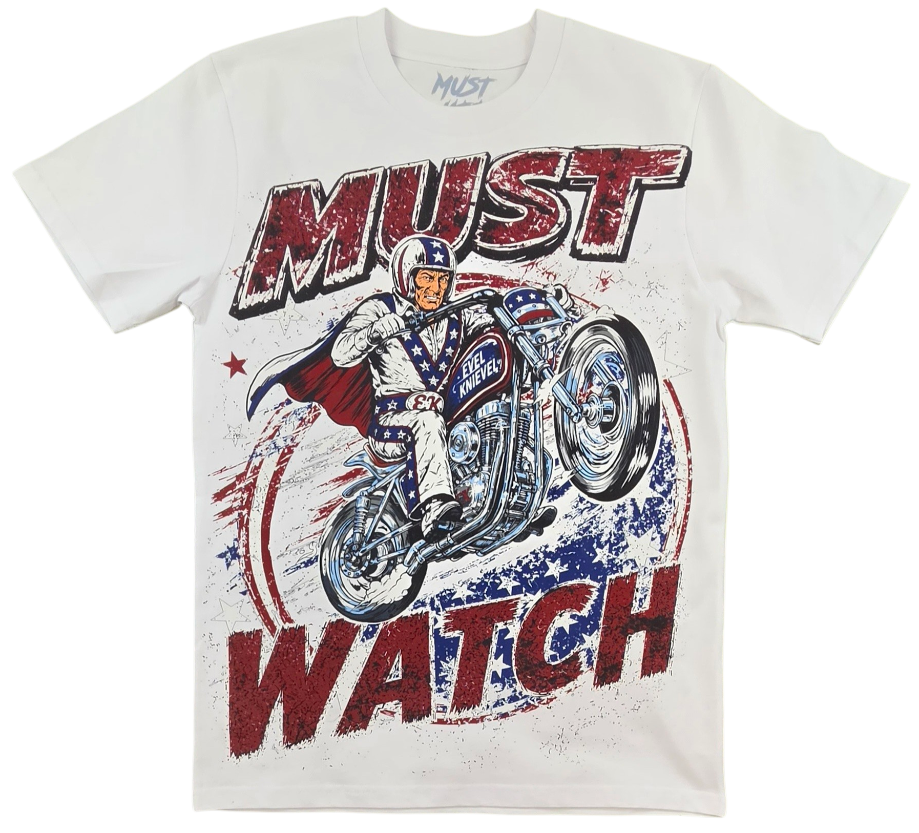 MUST WATCH - EVEL KNIEVEL TEE - WHITE/MULTI