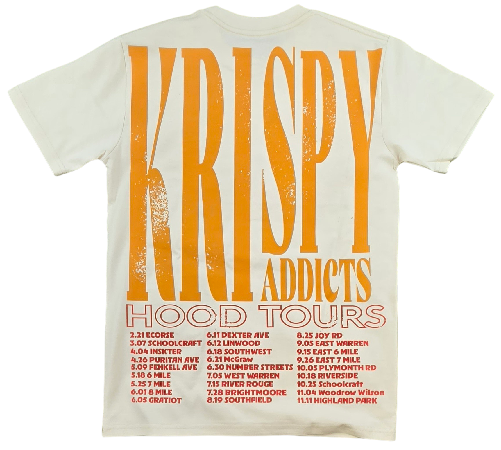 KRISPY ADDICTS - HOOD TOURS TEE - CREAM/CARMEL/DUSTY ORANGE