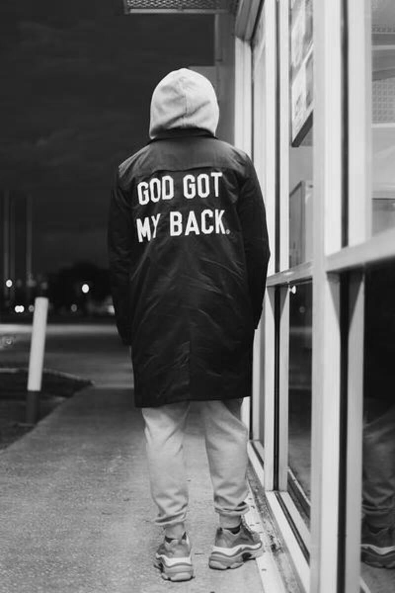 FLY SUPPLY - GOD GOT MY BACK TRENCHCOAT (BLACK)