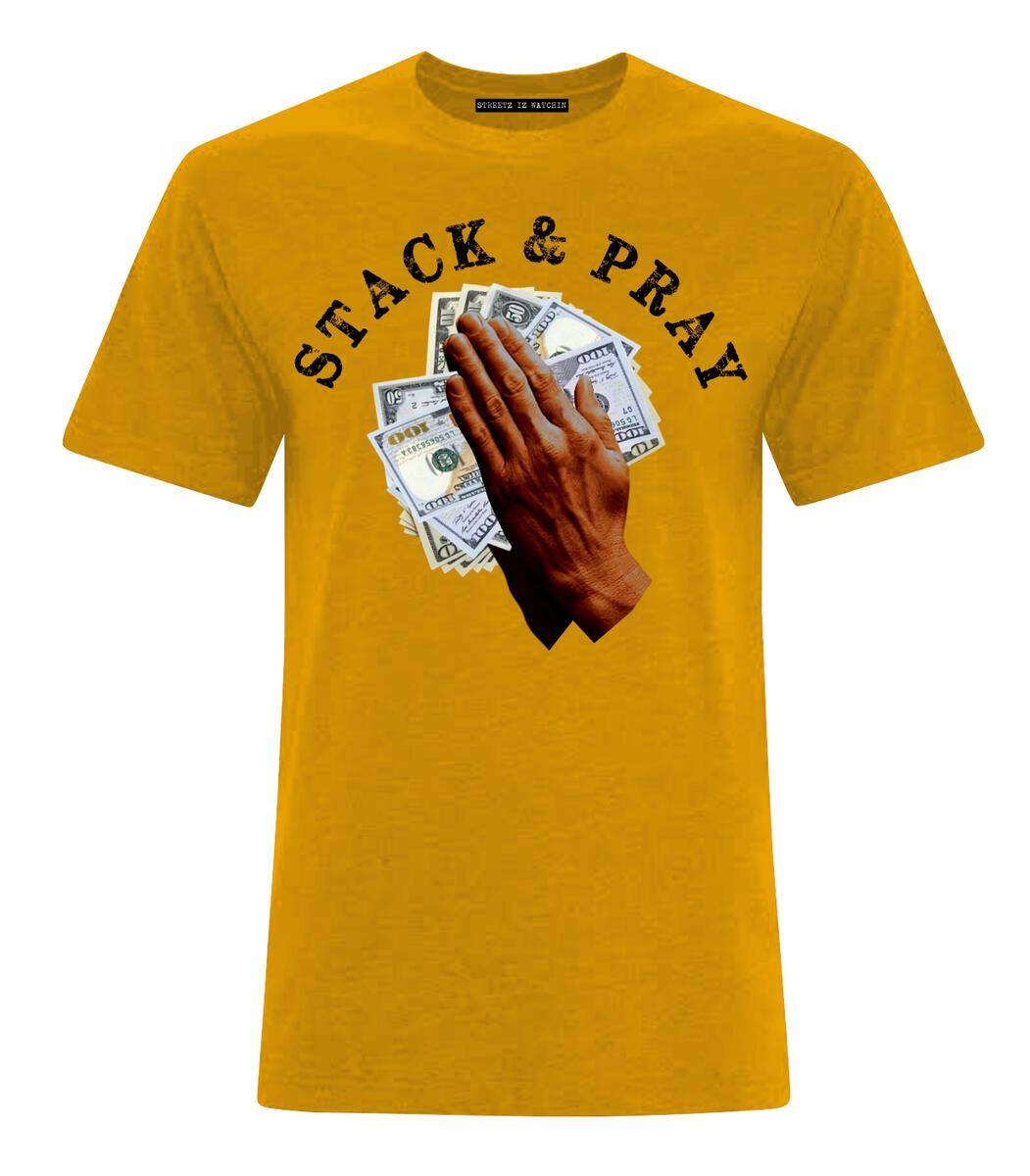 STREETZ IZ WATCHIN - STACK & PRAY TEE - MUSTARD