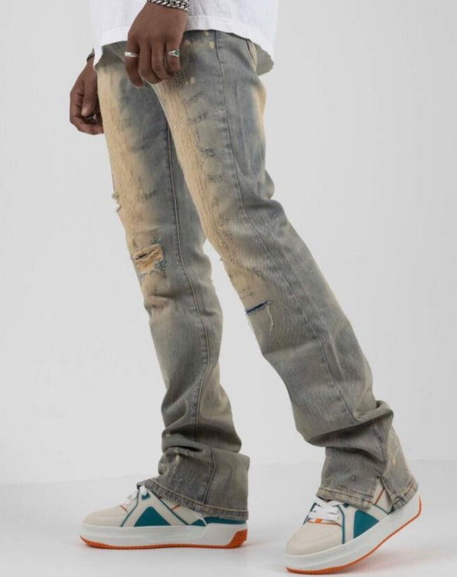 THRT DENIM - AKI C16 FLARE STACK JEANS - LIGHT EARTH WASH