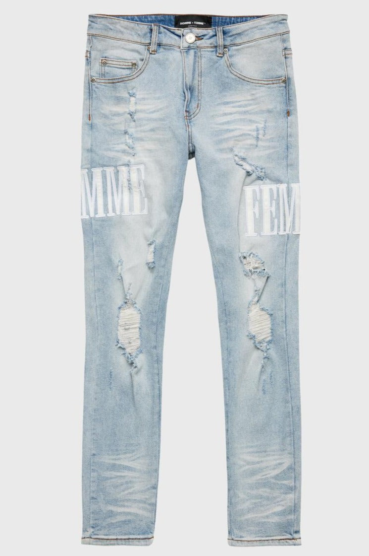 HOMME + FEMME - LETTERMEN DENIM - LIGHT BLUE