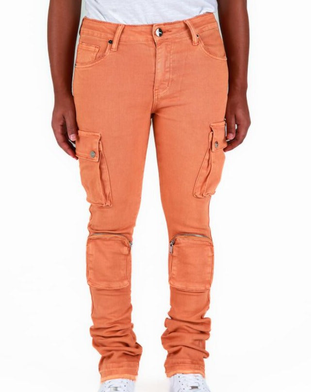 PHEELINGS -  "NEVER LOOK BACK" CARGO FLARE STACK DENIM - SALMON