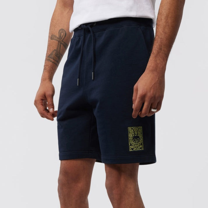 PSYCHO BUNNY - MENS PISANI EMBROIDERED SWEATSHORT- NAVY