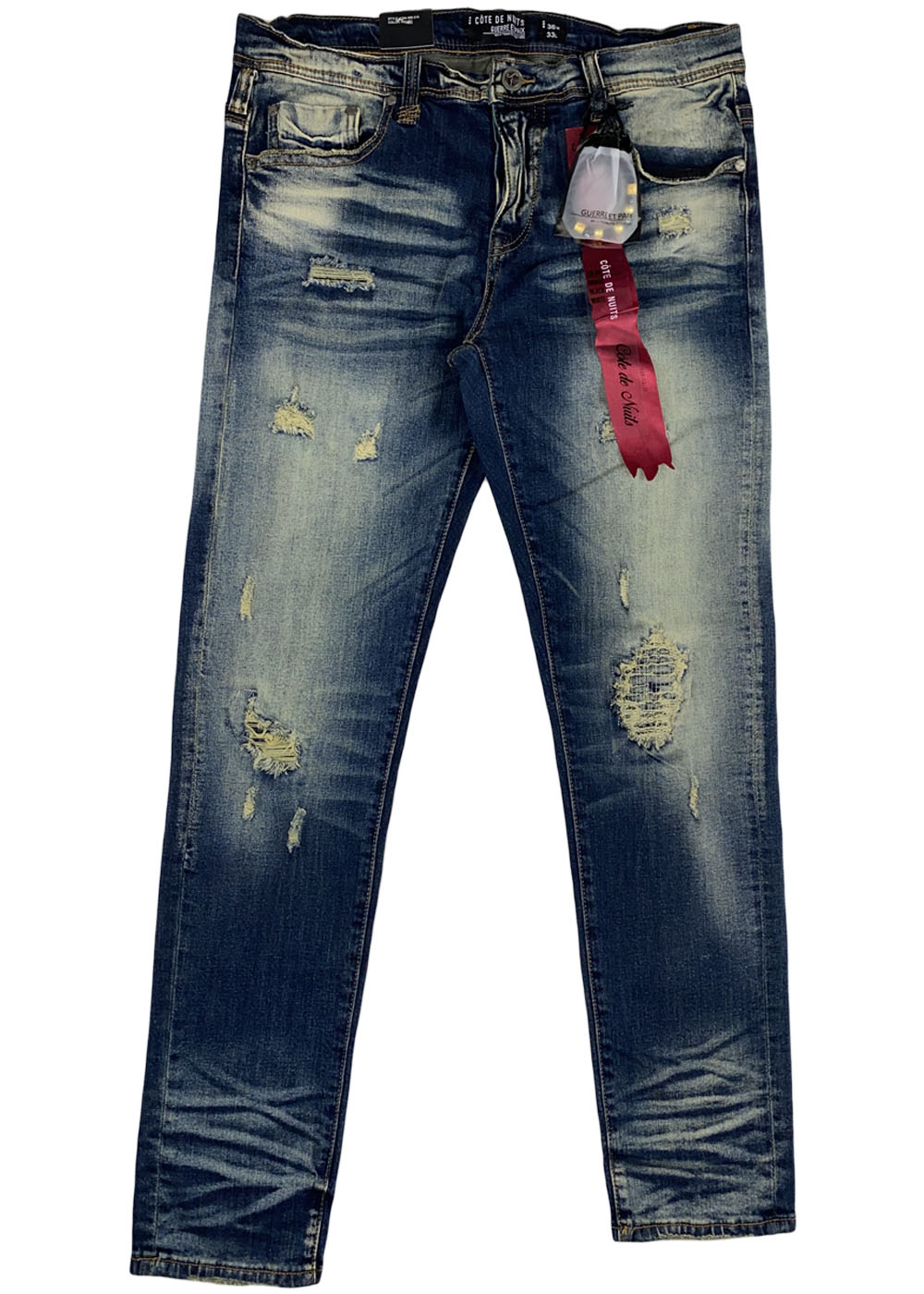 Cote de Nuits - Indigo ripped patched denim pant earth tone wash (cdn-wb-210)