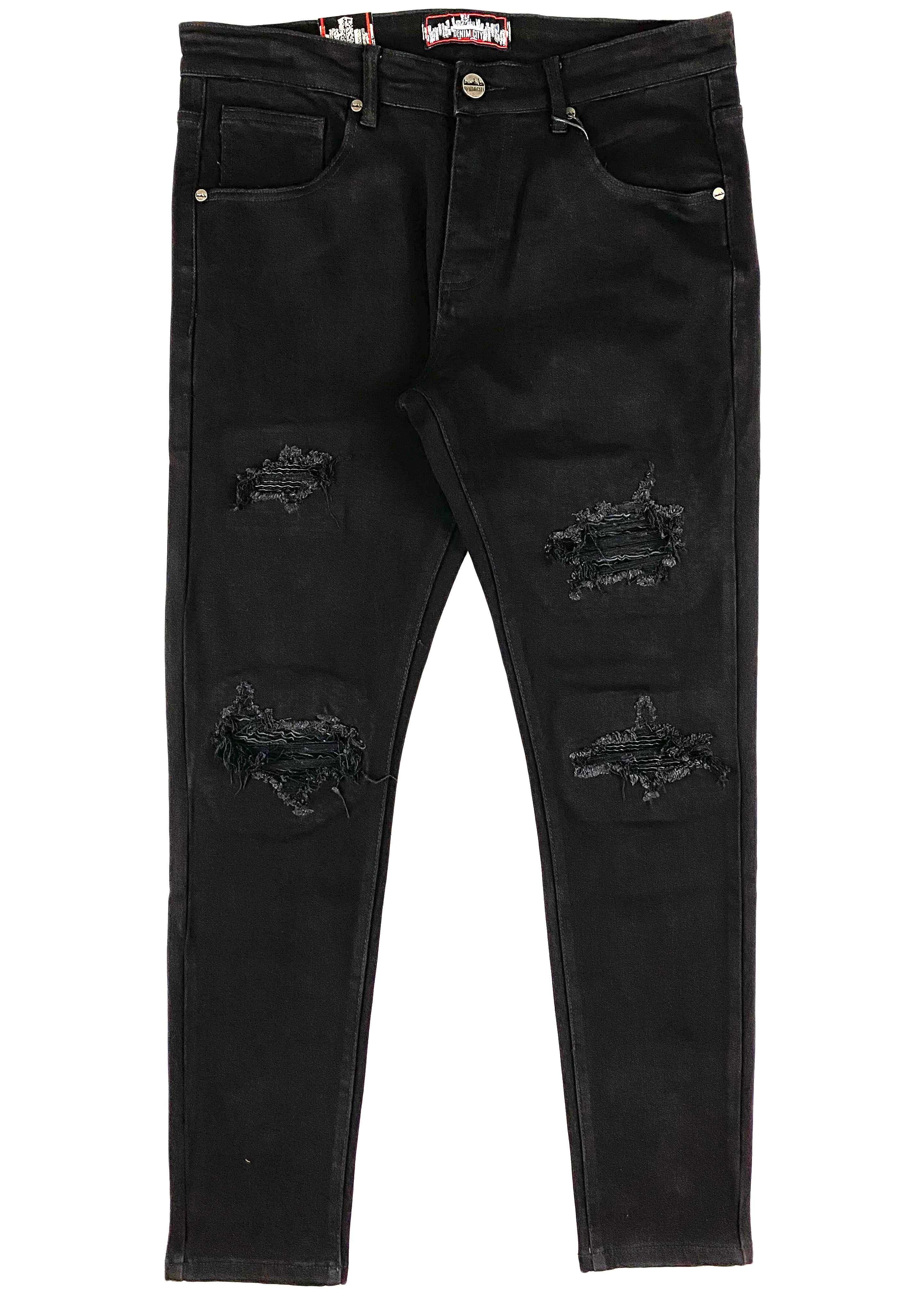 Denim City - Jet Black Wash Denim w/ Black Zebra/Leather Backing