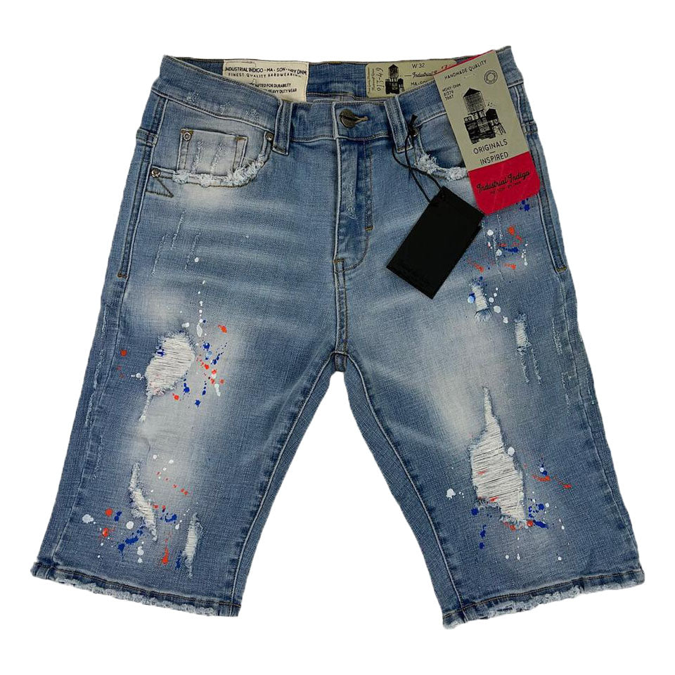 Industrial Indigo - Denim Shorts Light Blue (paint red and blue)