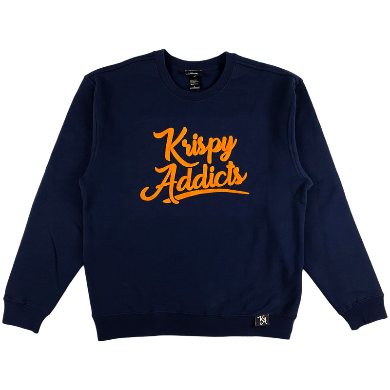 Krispy Addicts - Krispy Logo Raised Crewneck Navy (orange)