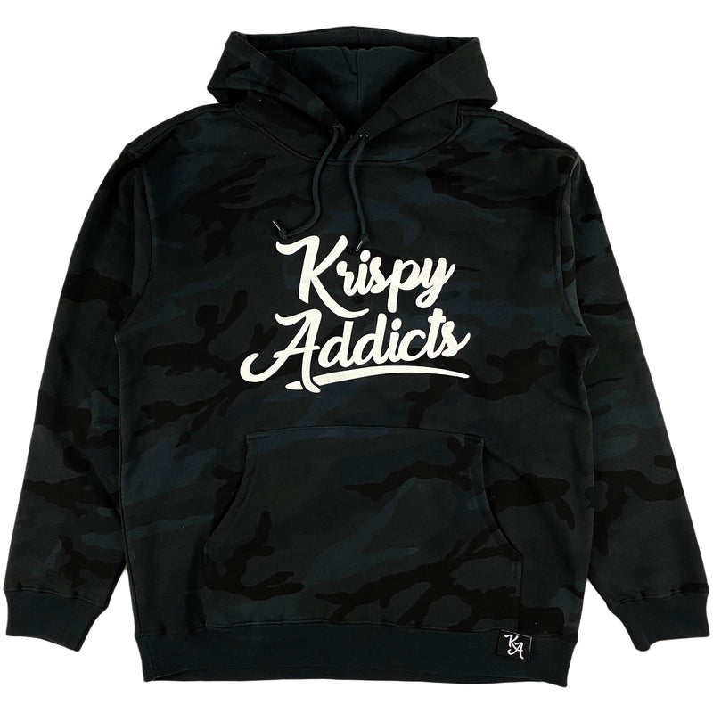 Krispy Addicts - Krispy Logo Raised Hoodie Black Camo (white)