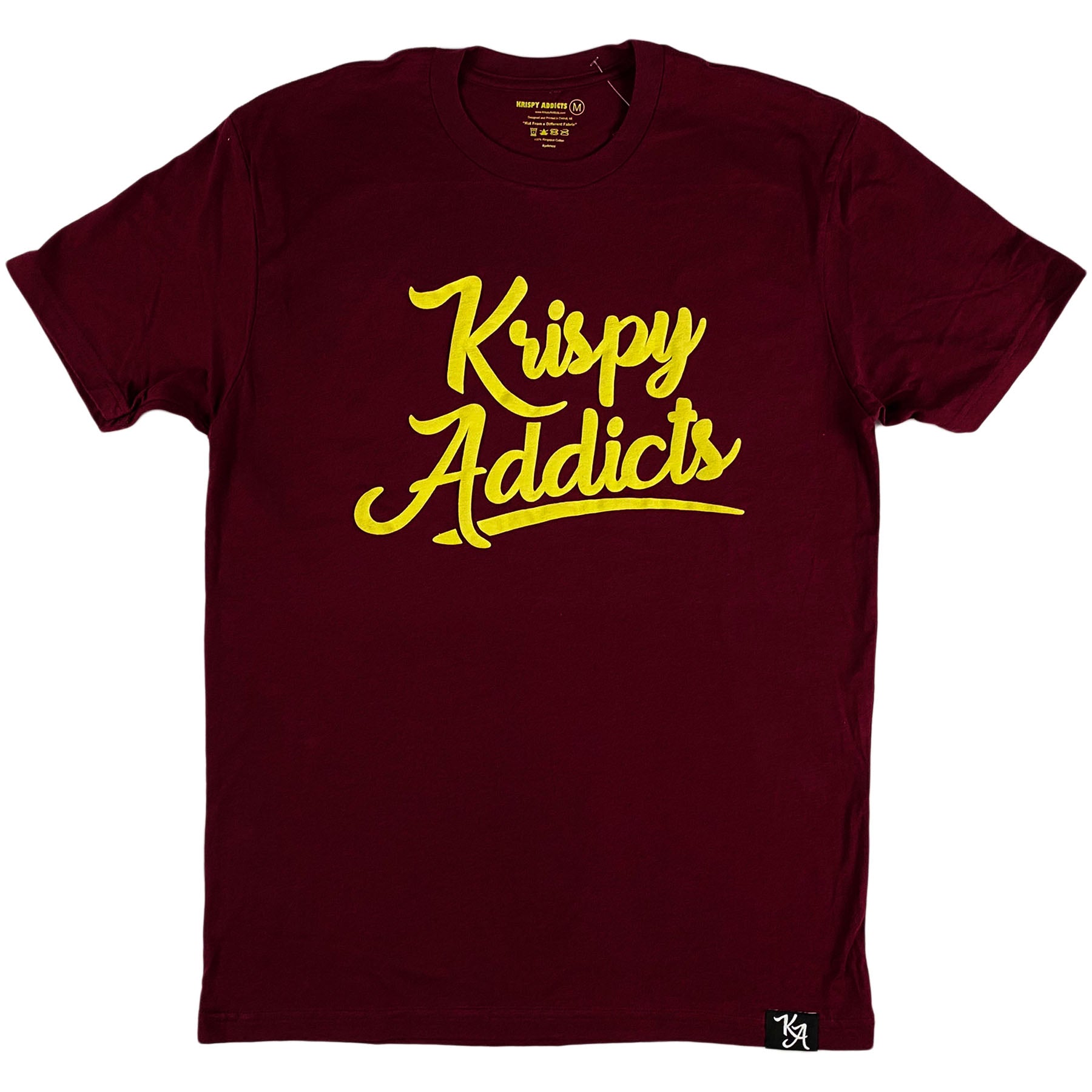 Krispy Addicts - Krispy Logo Raised Tee Maroon (yellow)