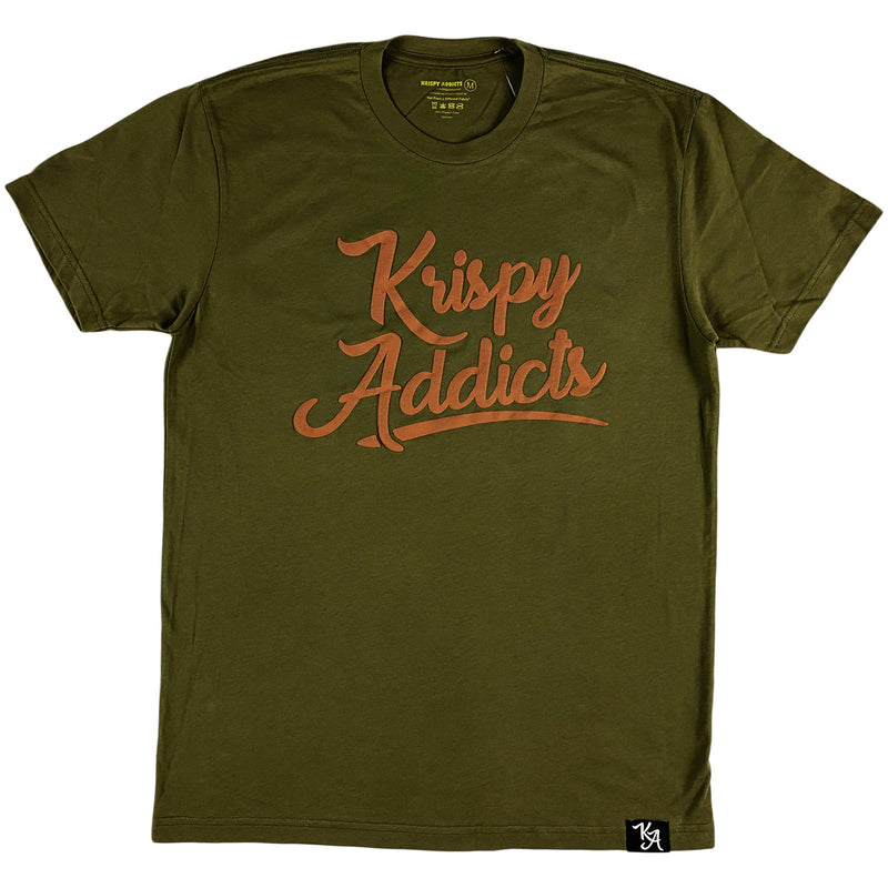 Krispy Addicts - Krispy Logo Raised Tee Olive (brown)