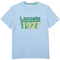 LACOSTE - Crew Neck Vintage Printed Cotton T-shirt (baby blue)