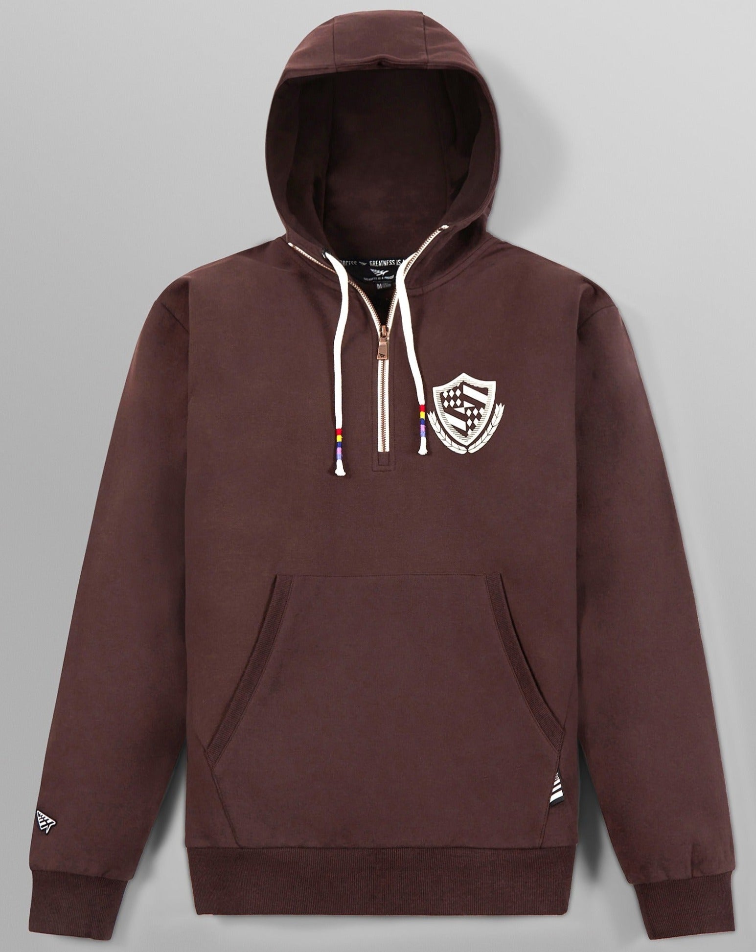 PAPER PLANES - COLLEGIATE SPECTRUM HALF ZIP HOODIE - COFFEE
