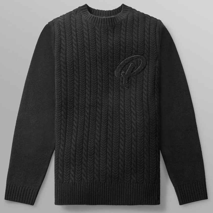 PAPER PLANES - CABLE SWEATER CREWNECK - BLACK