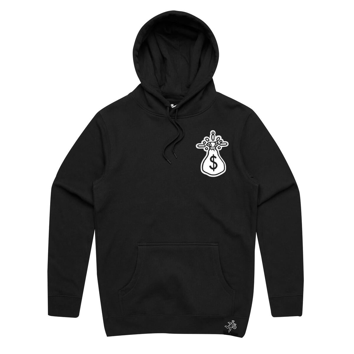 HASTAMURETE - SMALL MONEY BAG CHENILLE PATCH PANEL HOODIE (BLACK)