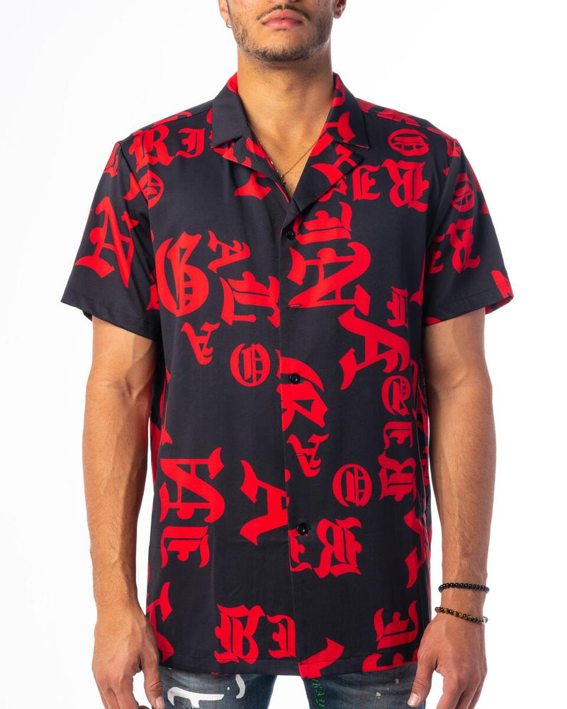 GALA - TYPO LOUNGE BUTTON UP - BLACK/RED