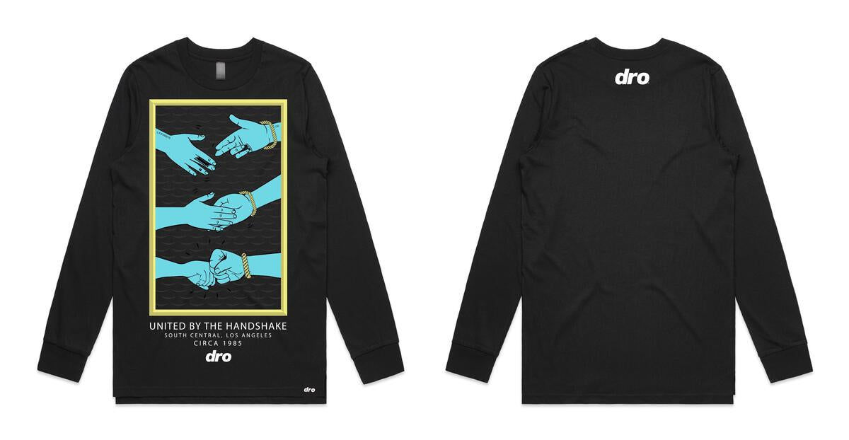 DRO - UNITED BY THE HANDSHAKE LONG SLEEVE TEE - BLACK (LS-HANDASHAKE-BLK)