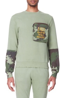 ELEVEN PARIS - KNIT CARGO ZIP CHEST POCKET CAMO BLOCK CREWNECK SW -Loden Frost Camo