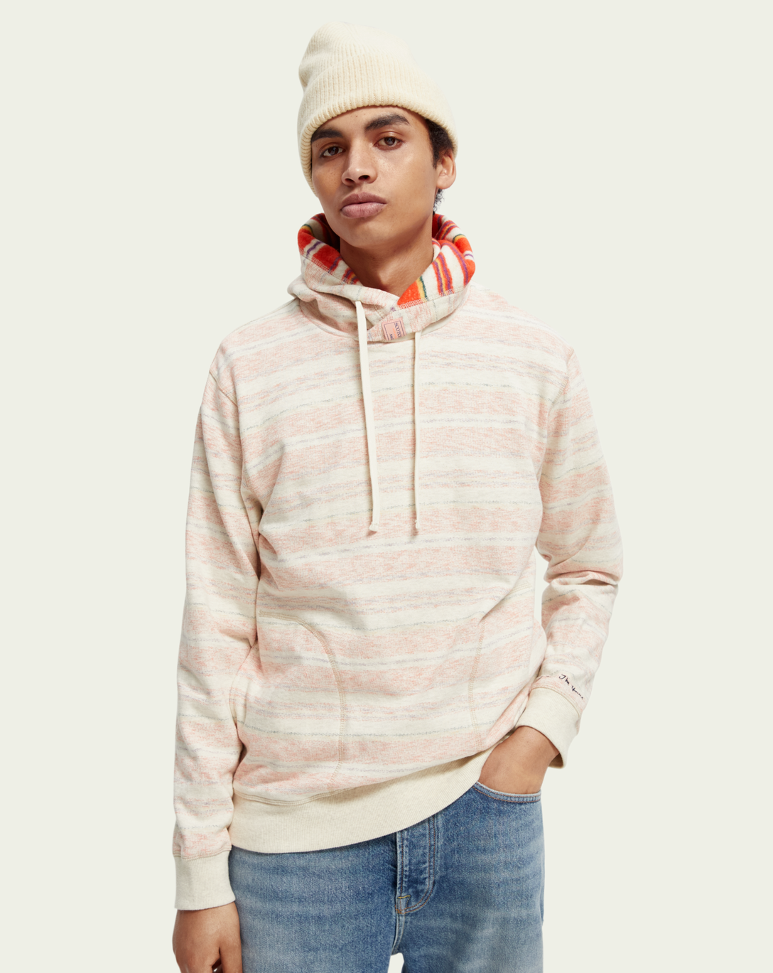 SCOTCH & SODA - Twisted-hood brushed felpa sweatshirt with stripes inside - MULTI