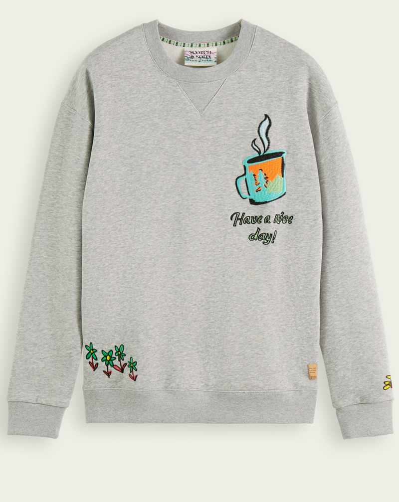 SCOTCH & SODA - Embroidered crewneck felpa sweatshirt - GREY