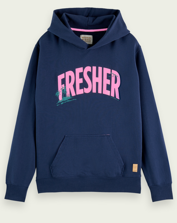 SCOTCH & SODA - Fluo Fresher graphic hoodie - NAVY